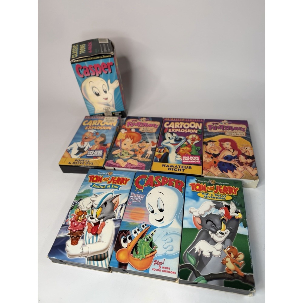 Vintage VHS Cartoon Lot Casper Tom & Jerry Flintstones Hanna Barbera 10 Tapes